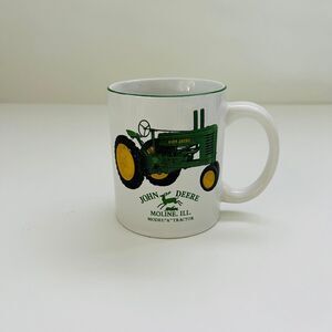 JOHN DEERE White Ceramic Green Rim Model "A" Tractor Moline ILL Coffee Mug